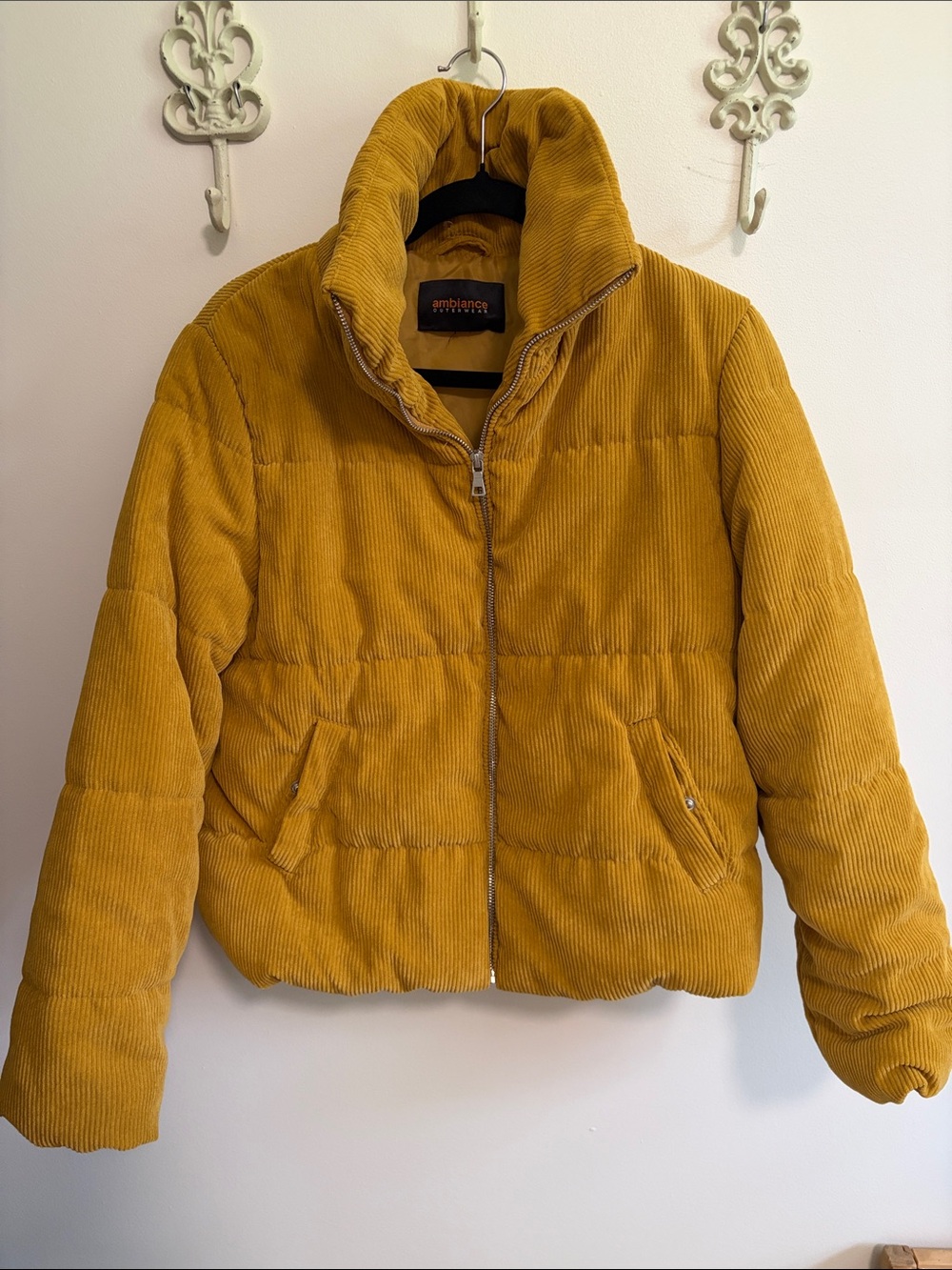 Ambiance Outerwear Women's Yellow Large Quilted Puffer Corduroy Jacket